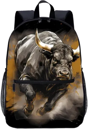 Bull Painting Bullfight 17 Inch Laptop Backpack Large Capacity Daypack Travel Shoulder Bag for Men&Women