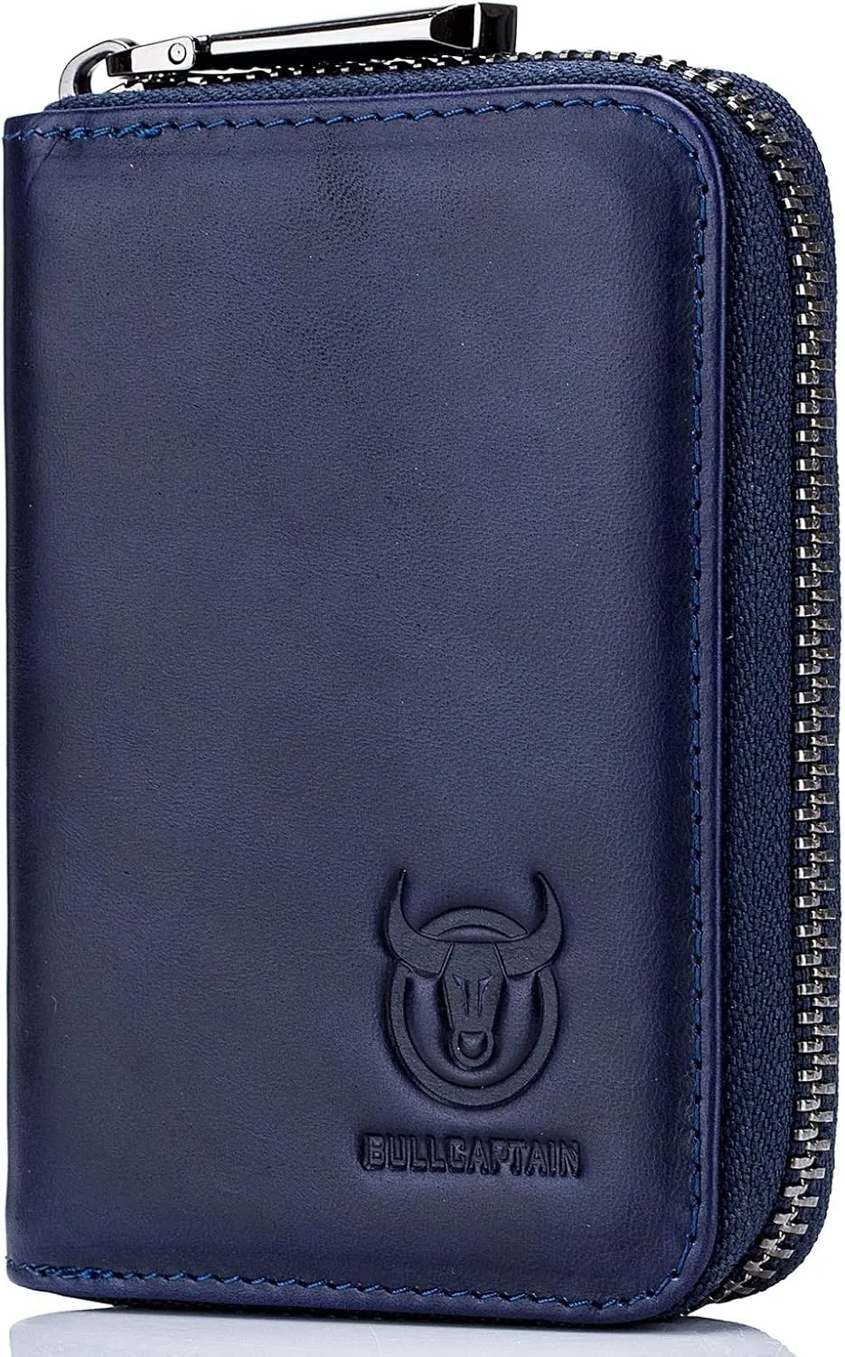 BULLCAPTAIN Genuine Leather Men Wallet Card Holder Cards Zipper Credit Card Pack Case Purse (blue)