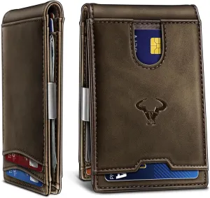 BULLIANT Men Wallet, Slim Leather Wallet Money Clip for Gift Men 3"X4.3" RFID Blocking 11 Cards