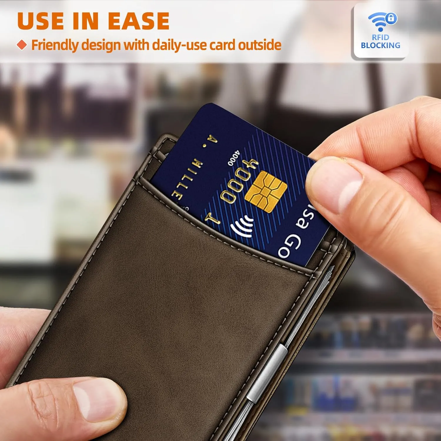 BULLIANT Men Wallet, Slim Leather Wallet Money Clip for Gift Men 3"X4.3" RFID Blocking 11 Cards