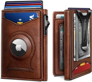 BULLIANT Money Clip Wallet,Mens Gift Slim Wallet Credit Card Holder Airtag&Standard Use 9Cards-Metal Case in Magnetic Flip Shell