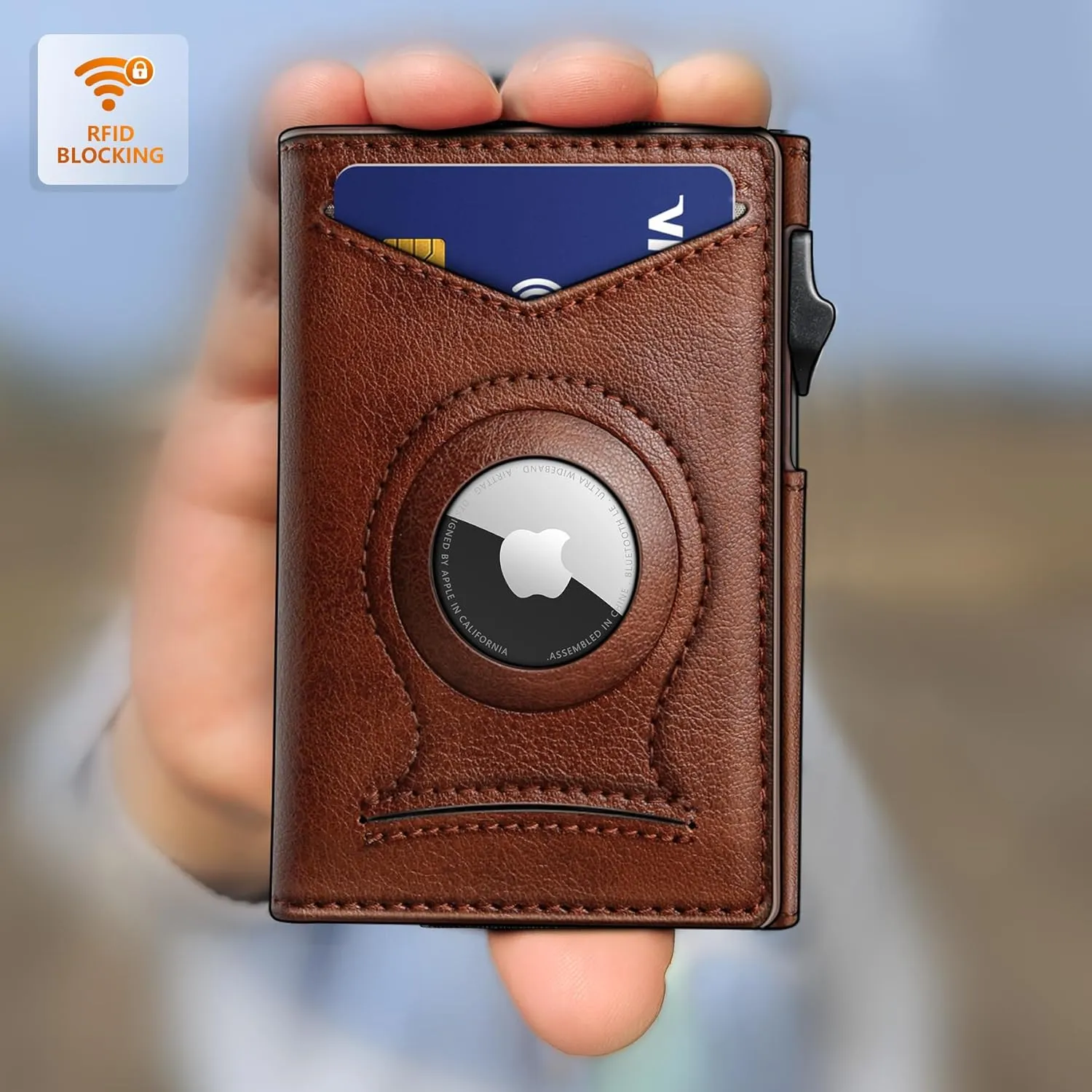 BULLIANT Money Clip Wallet,Mens Gift Slim Wallet Credit Card Holder Airtag&Standard Use 9Cards-Metal Case in Magnetic Flip Shell