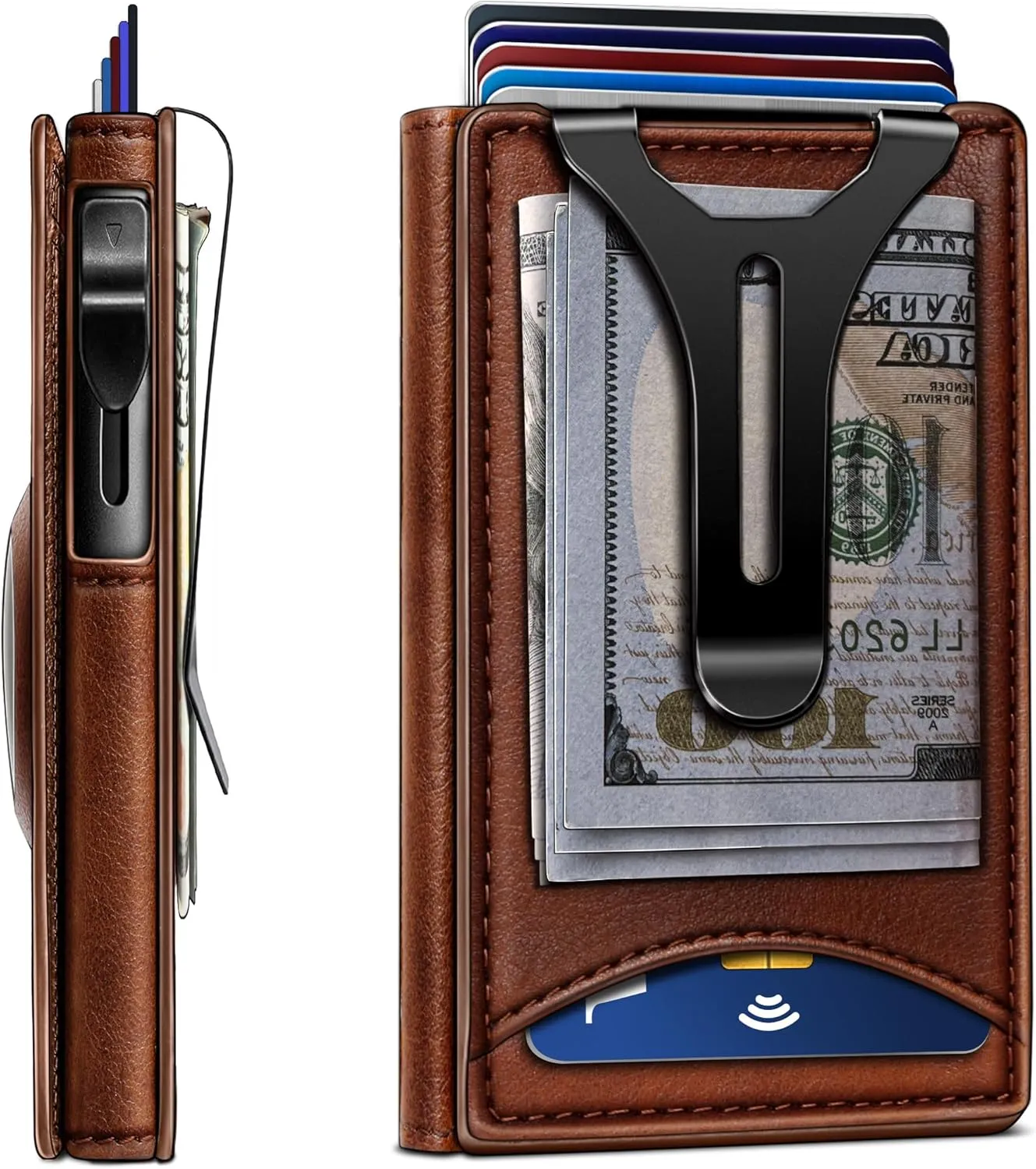 BULLIANT Money Clip Wallet,Mens Gift Slim Wallet Credit Card Holder Airtag&Standard Use 9Cards-Metal Case in Magnetic Flip Shell