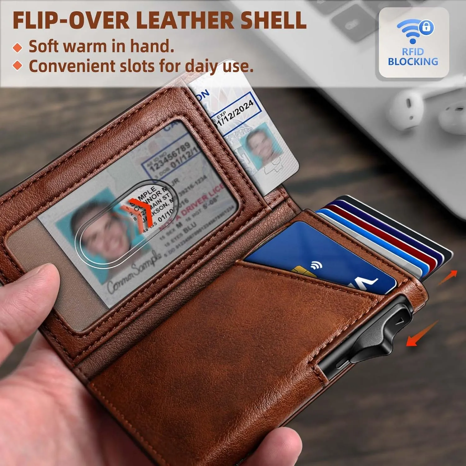 BULLIANT Money Clip Wallet,Mens Gift Slim Wallet Credit Card Holder Airtag&Standard Use 9Cards-Metal Case in Magnetic Flip Shell
