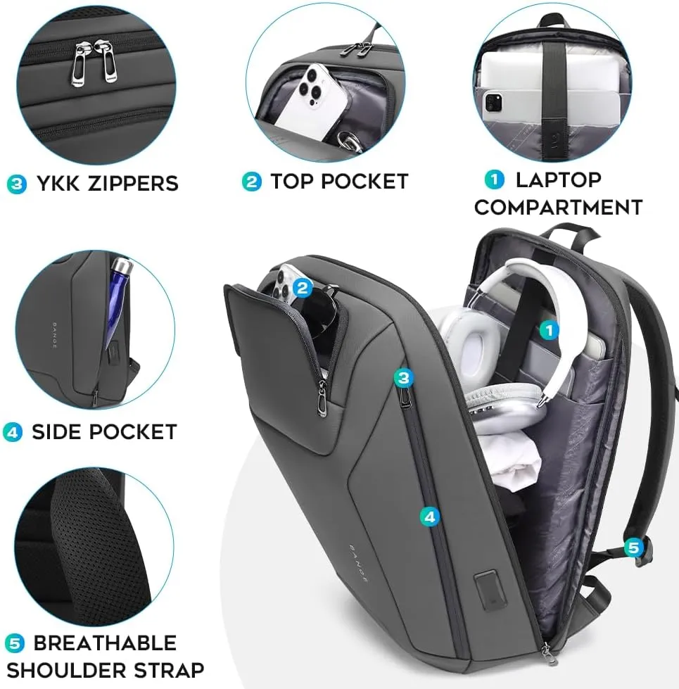 Business Laptop Backpack for Men,Women，15.6 Inch Water Resistant Travel smart Laptop Backpack Carry On Backpack with USB Charging Port，Large Business Work Durable Computer Bag