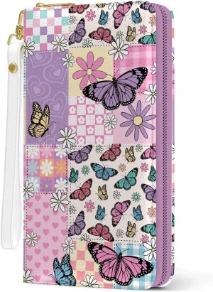 Butterfly Womens Wallet, Pink Purple Floral Wristlet Wallet For Women, Aesthetic Butterfly Credit Card Holder Purse, Birthday Christmas Graduation Gifts For Women, Office Daily Purse