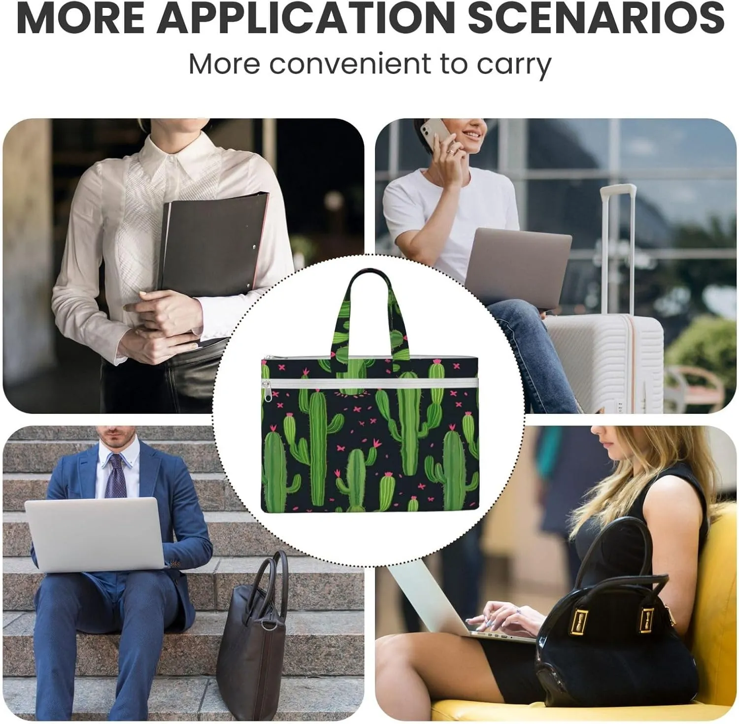 Cactus Art Canvas Document Bag A4 File Organizer for School Supplies and Study
