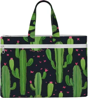 Cactus Art Canvas Document Bag A4 File Organizer for School Supplies and Study