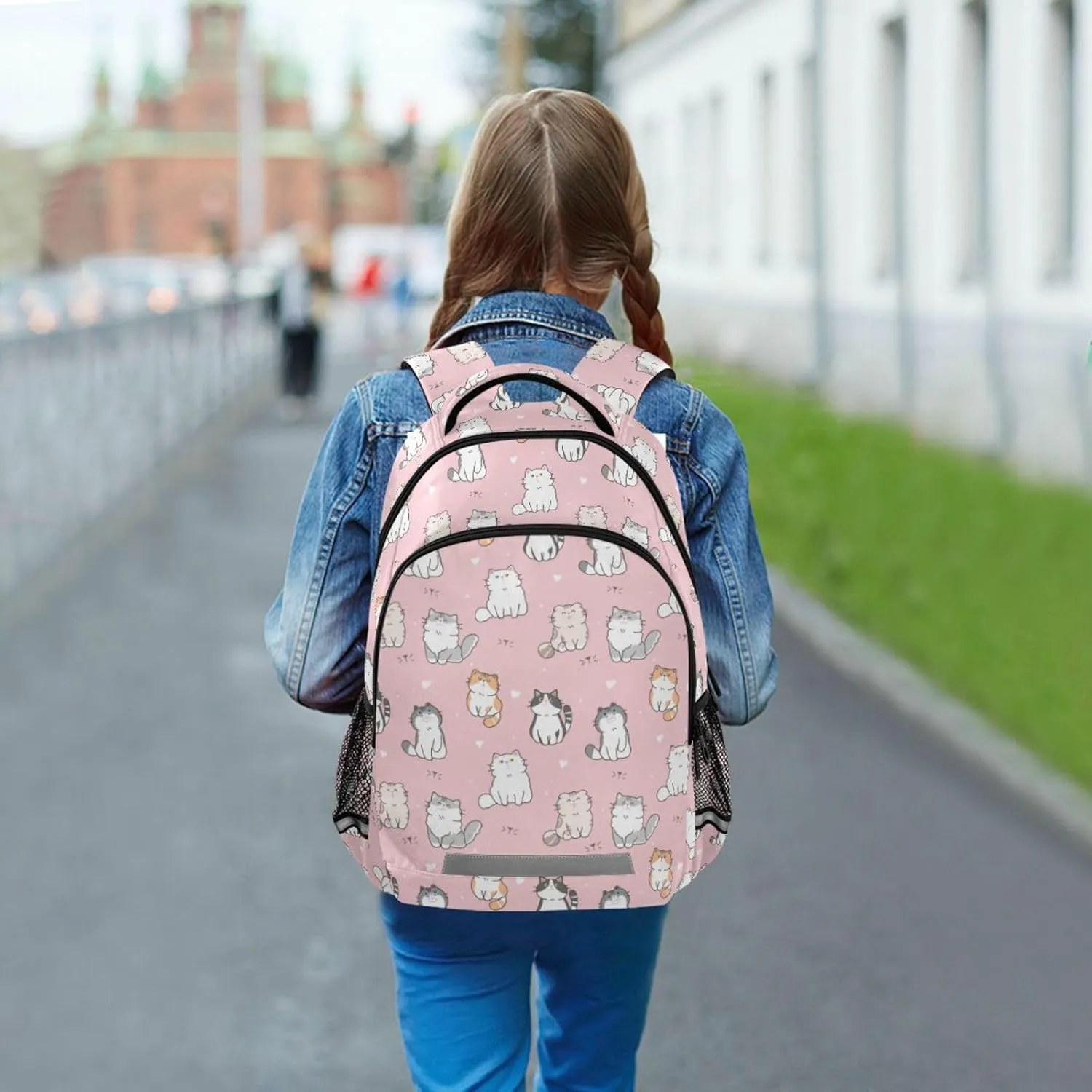 Caikeny Cat Kids Backpack Daypack Pink College School Shoulder Bag Travel Laptop Backpack Book Bag for Kids