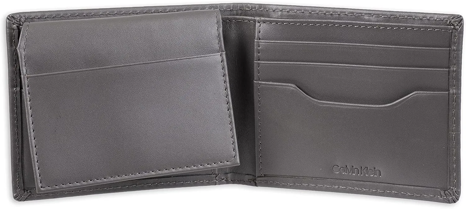 Calvin Klein Men's RFID Leather Minimalist Bifold Wallet with Multiple Card Slots and ID Window
