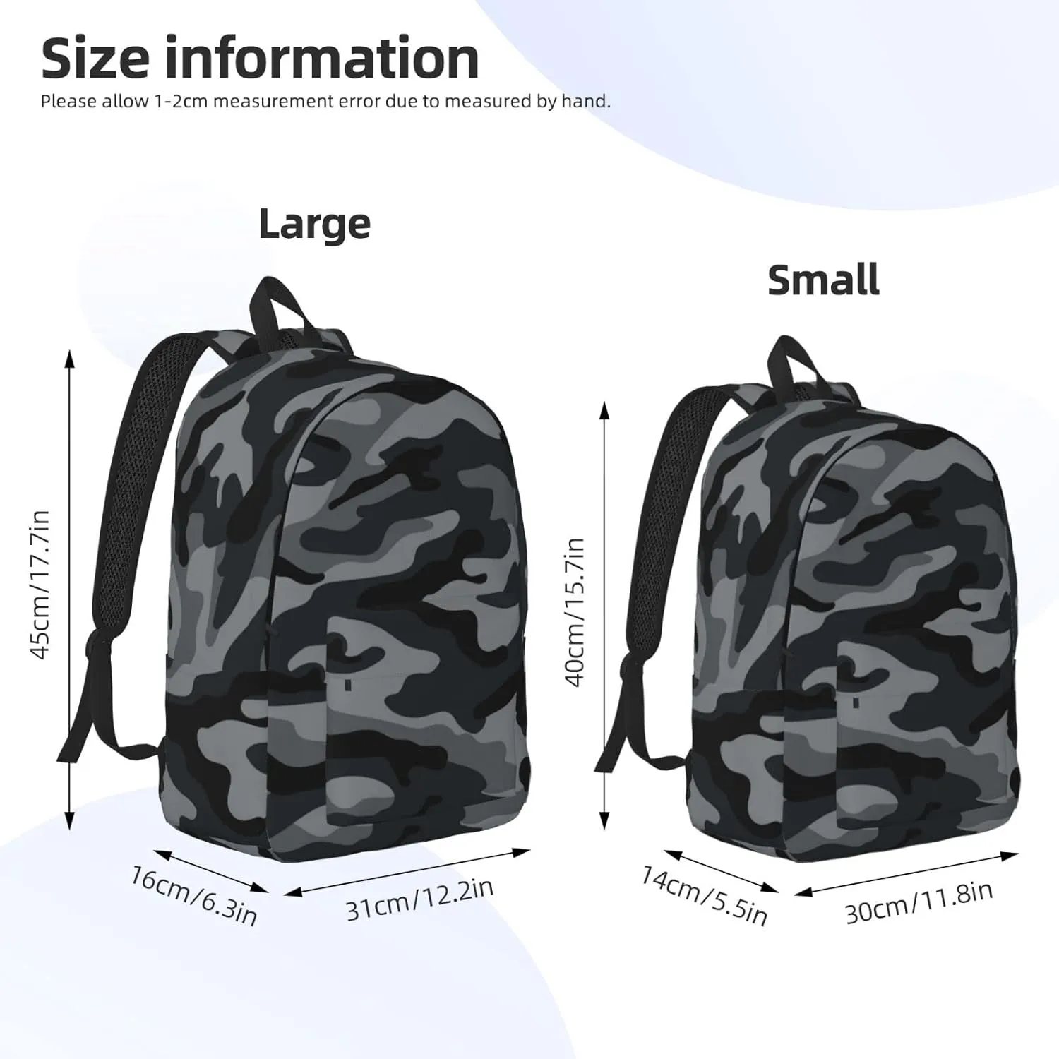 Camouflage Camo Grey Backpack 17.7 Inch Laptop Backpack Travel Hiking Daypack Multipurpose Book Bag For Men Women Teens Boys Girls