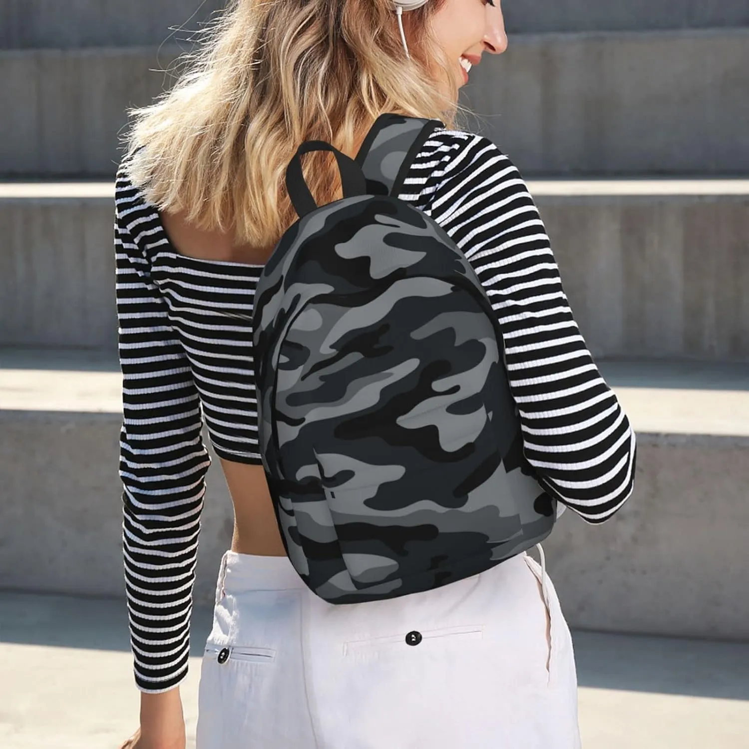 Camouflage Camo Grey Backpack 17.7 Inch Laptop Backpack Travel Hiking Daypack Multipurpose Book Bag For Men Women Teens Boys Girls