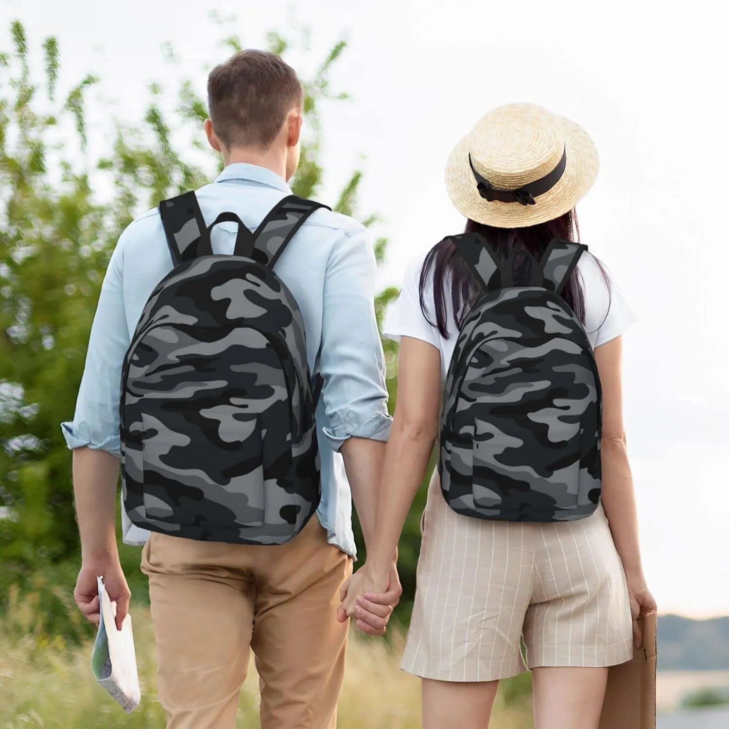 Camouflage Camo Grey Backpack 17.7 Inch Laptop Backpack Travel Hiking Daypack Multipurpose Book Bag For Men Women Teens Boys Girls