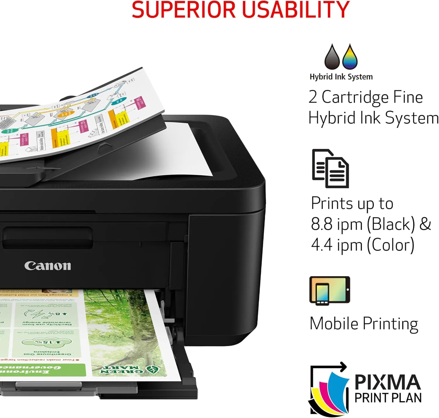 Canon PIXMA TR4720 All-in-One Wireless Printer, Home Use with Auto Document Feeder, Mobile Printing and Built-in Fax, Black