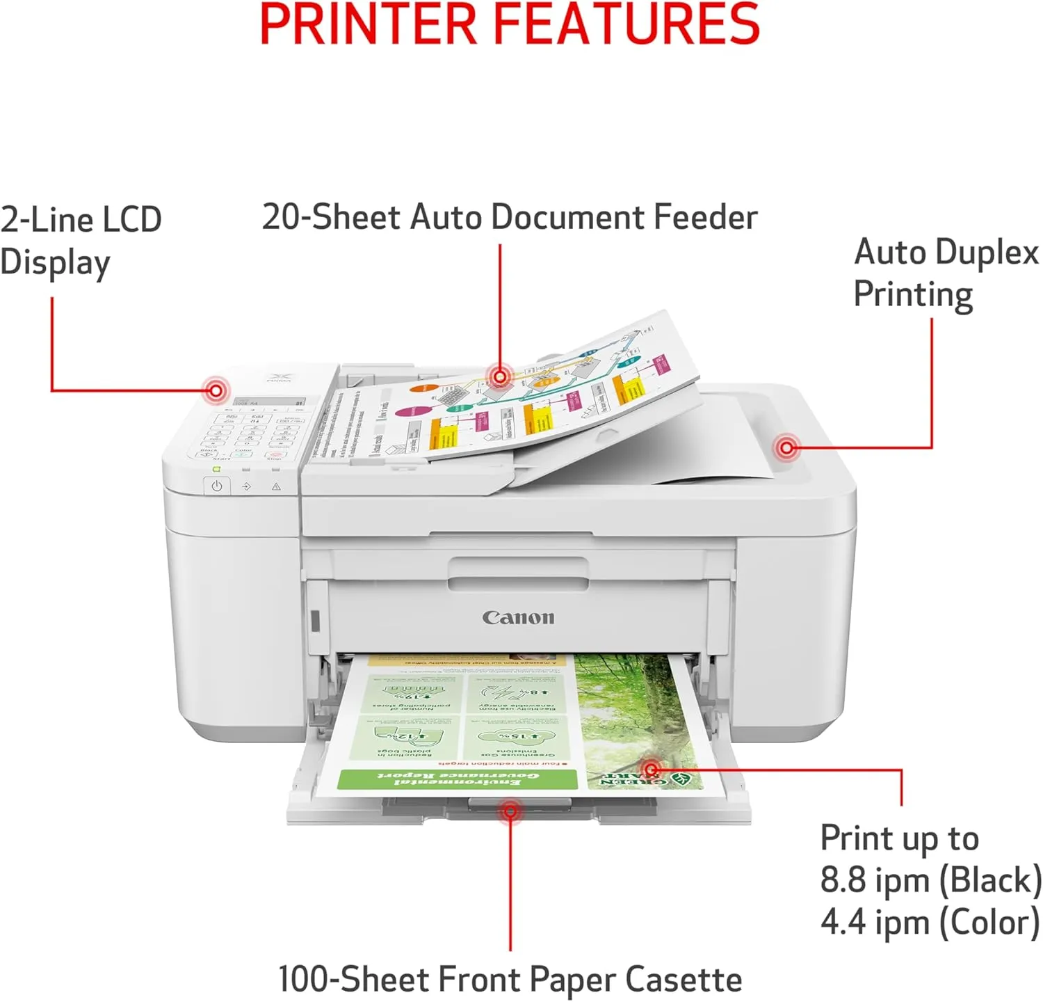 Canon PIXMA TR4720 All-in-One Wireless Printer Home use, with Auto Document Feeder, Mobile Printing and Built-in Fax, White