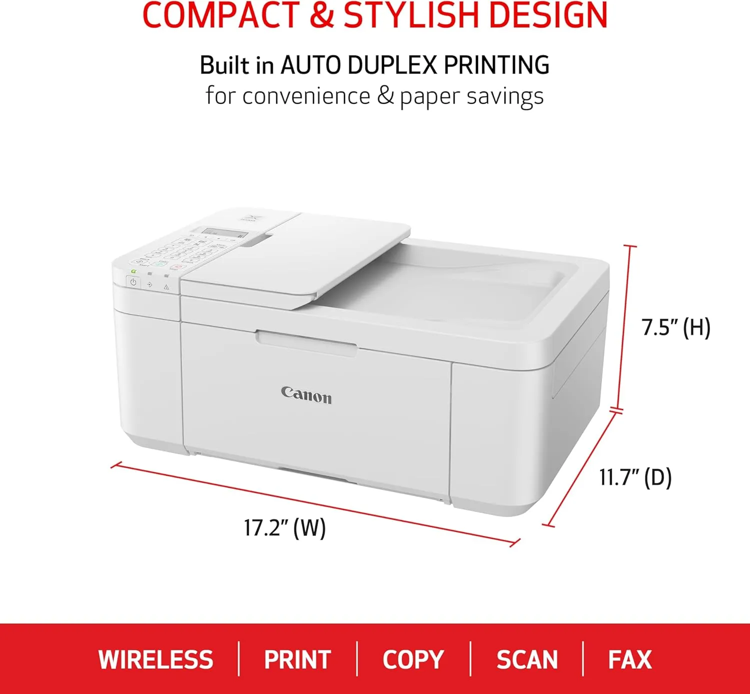 Canon PIXMA TR4720 All-in-One Wireless Printer Home use, with Auto Document Feeder, Mobile Printing and Built-in Fax, White