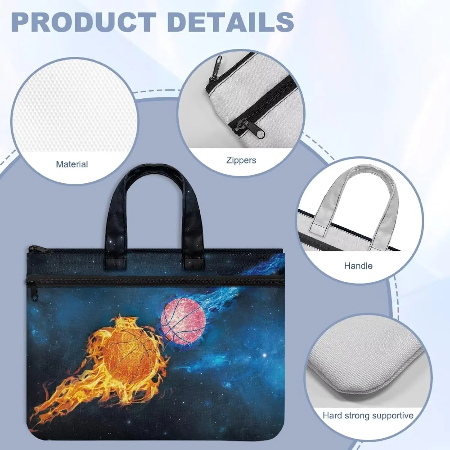 Canvas Document Bag with Zipper Portable Briefcase Portfolio Folder 2 Compartments Handbag Meeting Office Organizer Briefcase