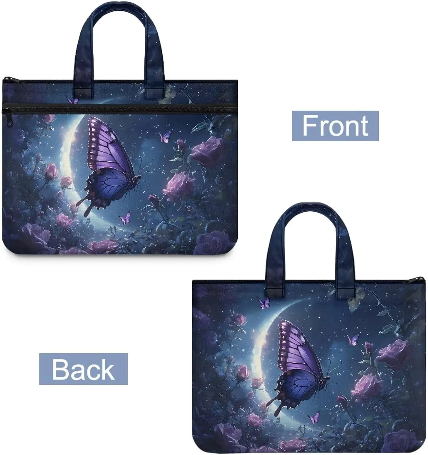 Canvas Document Bag with Zipper Portable Briefcase Portfolio Folder 2 Compartments Handbag Meeting Office Organizer Briefcase