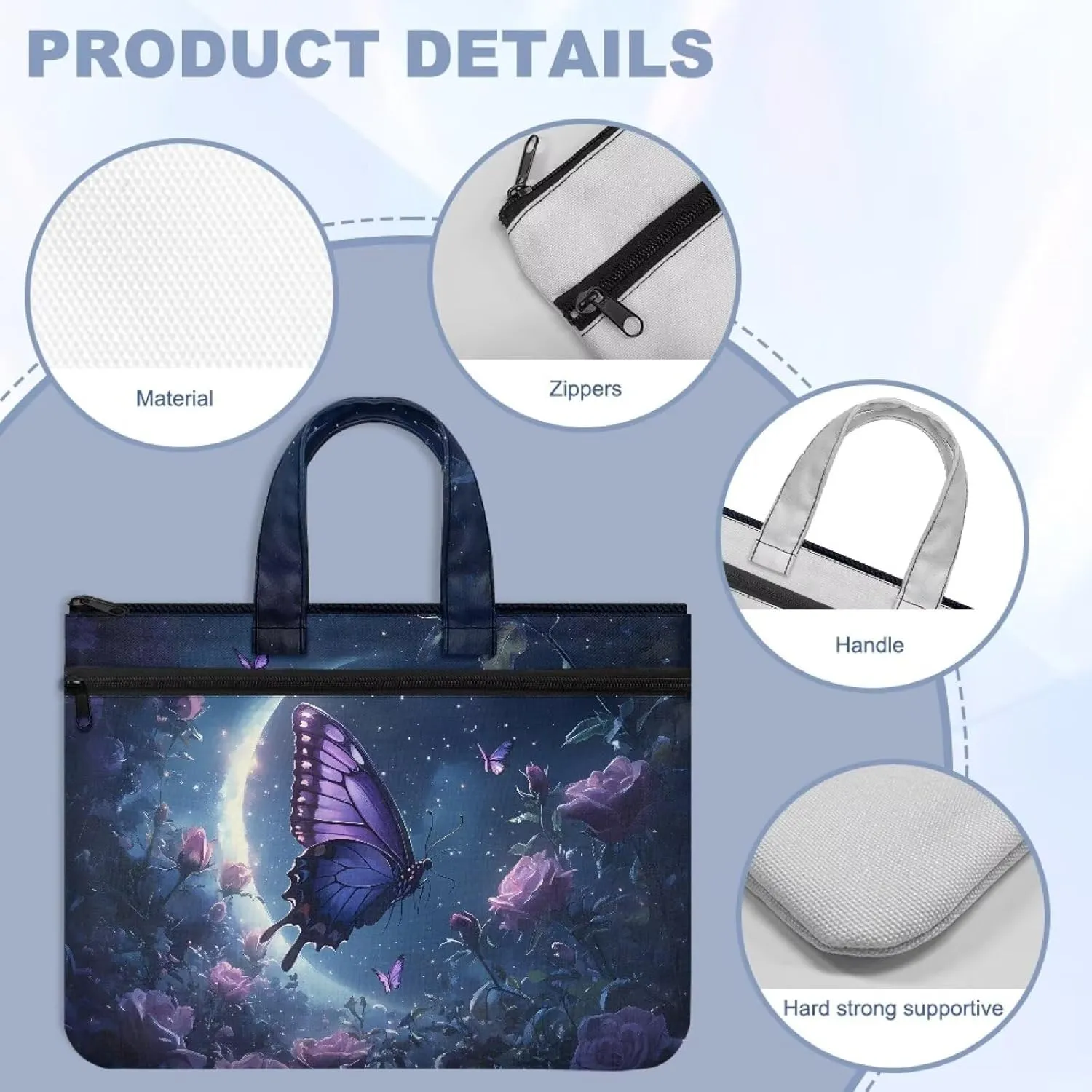Canvas Document Bag with Zipper Portable Briefcase Portfolio Folder 2 Compartments Handbag Meeting Office Organizer Briefcase