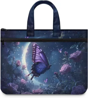 Canvas Document Bag with Zipper Portable Briefcase Portfolio Folder 2 Compartments Handbag Meeting Office Organizer Briefcase