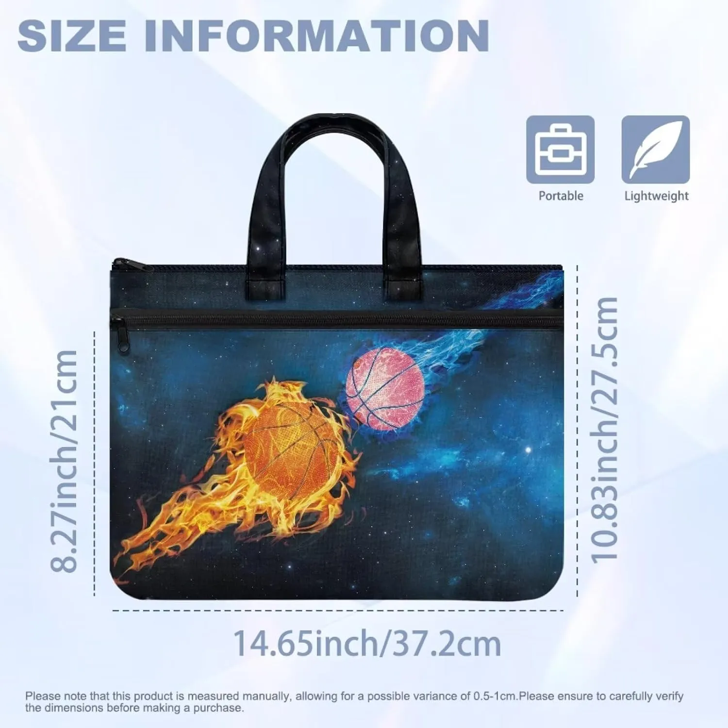 Canvas Document Bag with Zipper Portable Briefcase Portfolio Folder 2 Compartments Handbag Meeting Office Organizer Briefcase