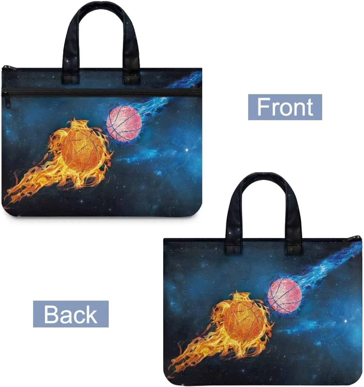 Canvas Document Bag with Zipper Portable Briefcase Portfolio Folder 2 Compartments Handbag Meeting Office Organizer Briefcase