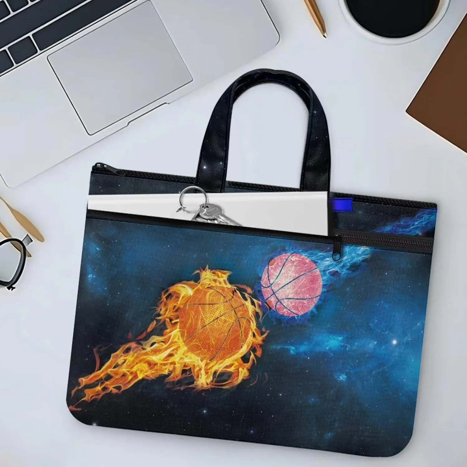 Canvas Document Bag with Zipper Portable Briefcase Portfolio Folder 2 Compartments Handbag Meeting Office Organizer Briefcase