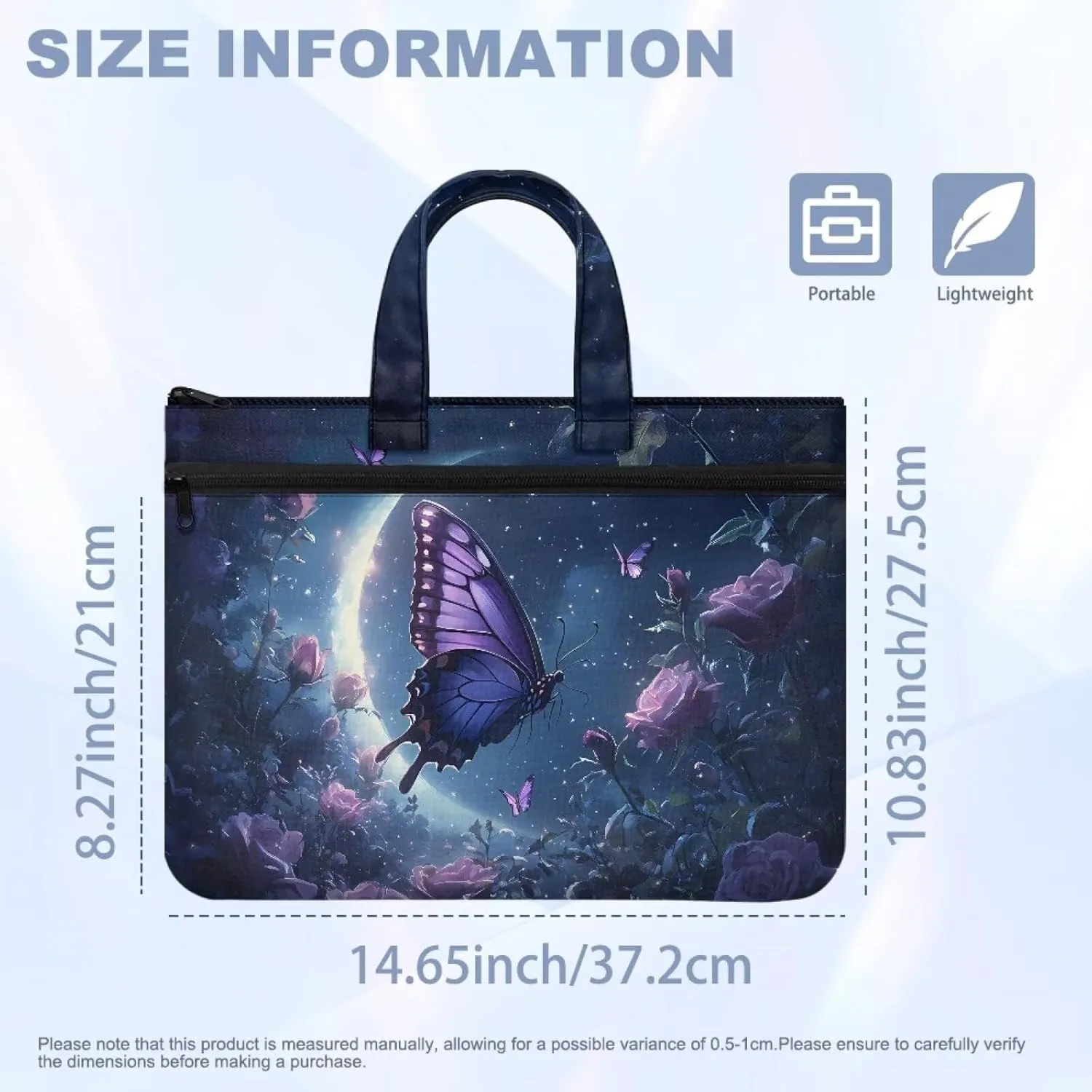 Canvas Document Bag with Zipper Portable Briefcase Portfolio Folder 2 Compartments Handbag Meeting Office Organizer Briefcase