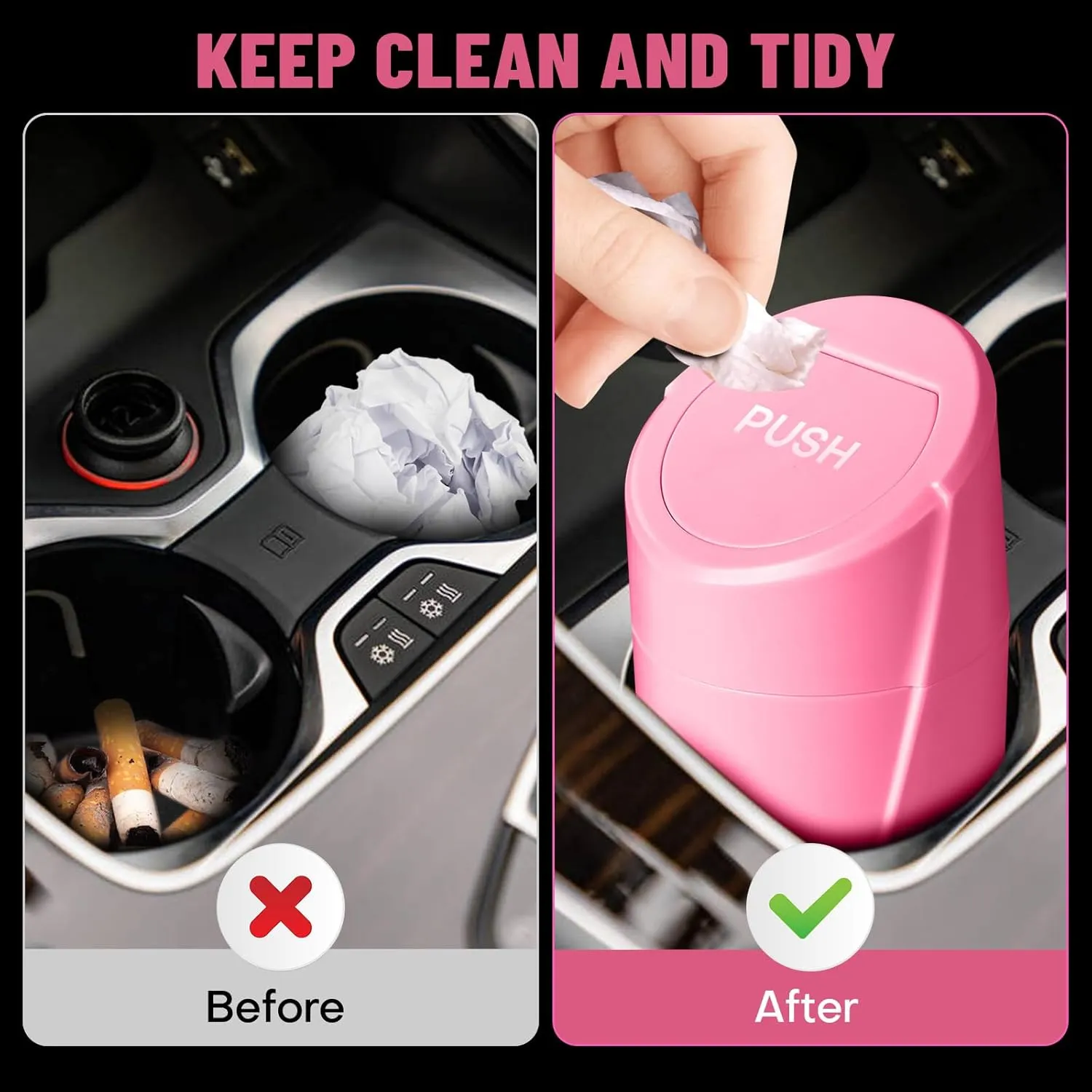 Car Trash Can Bin with Lid-2 Packs Car Garbage Can Cup Holder-Rose Red Mini Leakproof Vehicle Trash Garbage Can Bin with 40pcs Trash Bags-Car Organizers and Storage for Front Back Seat Accessories