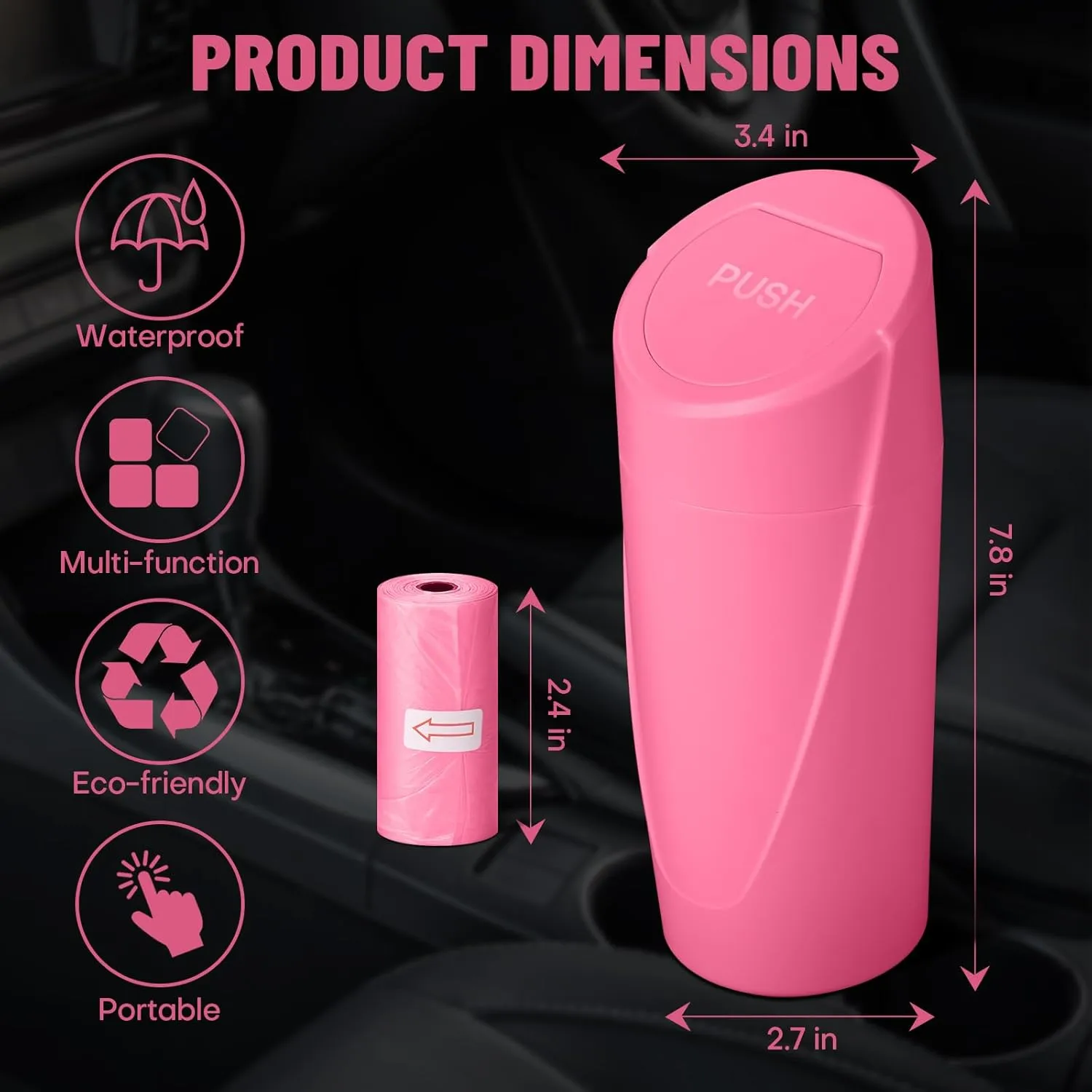 Car Trash Can Bin with Lid-2 Packs Car Garbage Can Cup Holder-Rose Red Mini Leakproof Vehicle Trash Garbage Can Bin with 40pcs Trash Bags-Car Organizers and Storage for Front Back Seat Accessories
