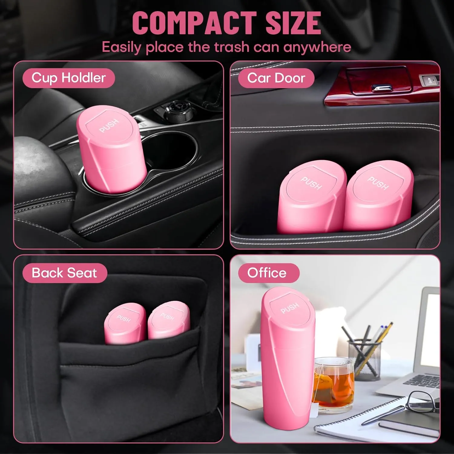Car Trash Can Bin with Lid-2 Packs Car Garbage Can Cup Holder-Rose Red Mini Leakproof Vehicle Trash Garbage Can Bin with 40pcs Trash Bags-Car Organizers and Storage for Front Back Seat Accessories