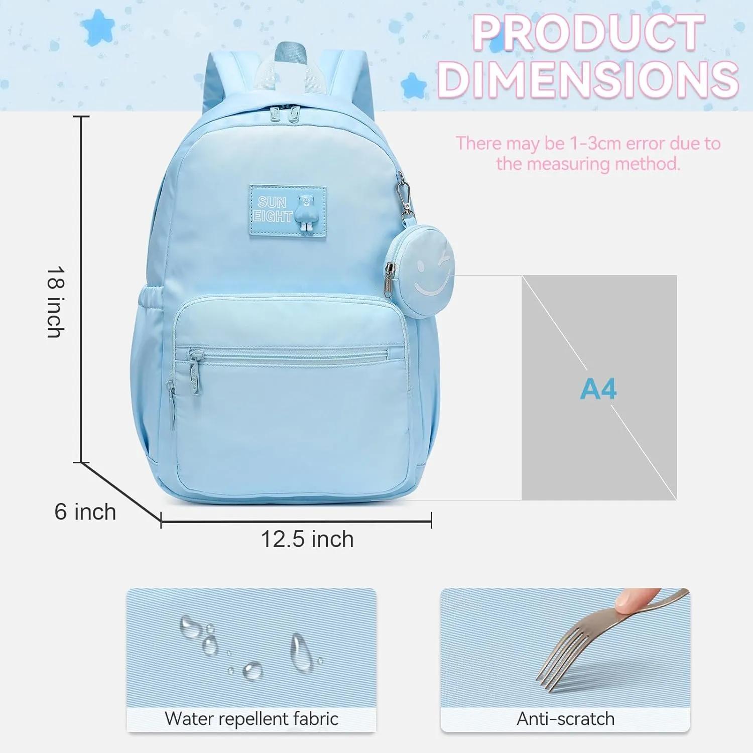 Caran·Y 30L Kids Backpack for Girls & Boys Ages 6-18-Lightweight School Backpack Multi-Pocket Design Adjustable Straps Durable Water-Resistant Blue Ideal for Elementary to High School Students