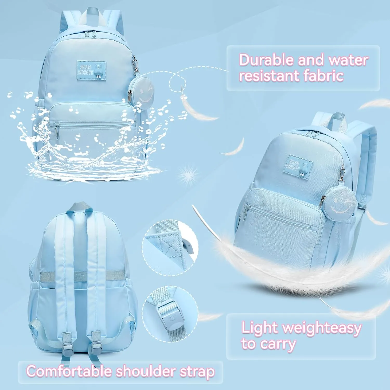 Caran·Y 30L Kids Backpack for Girls & Boys Ages 6-18-Lightweight School Backpack Multi-Pocket Design Adjustable Straps Durable Water-Resistant Blue Ideal for Elementary to High School Students