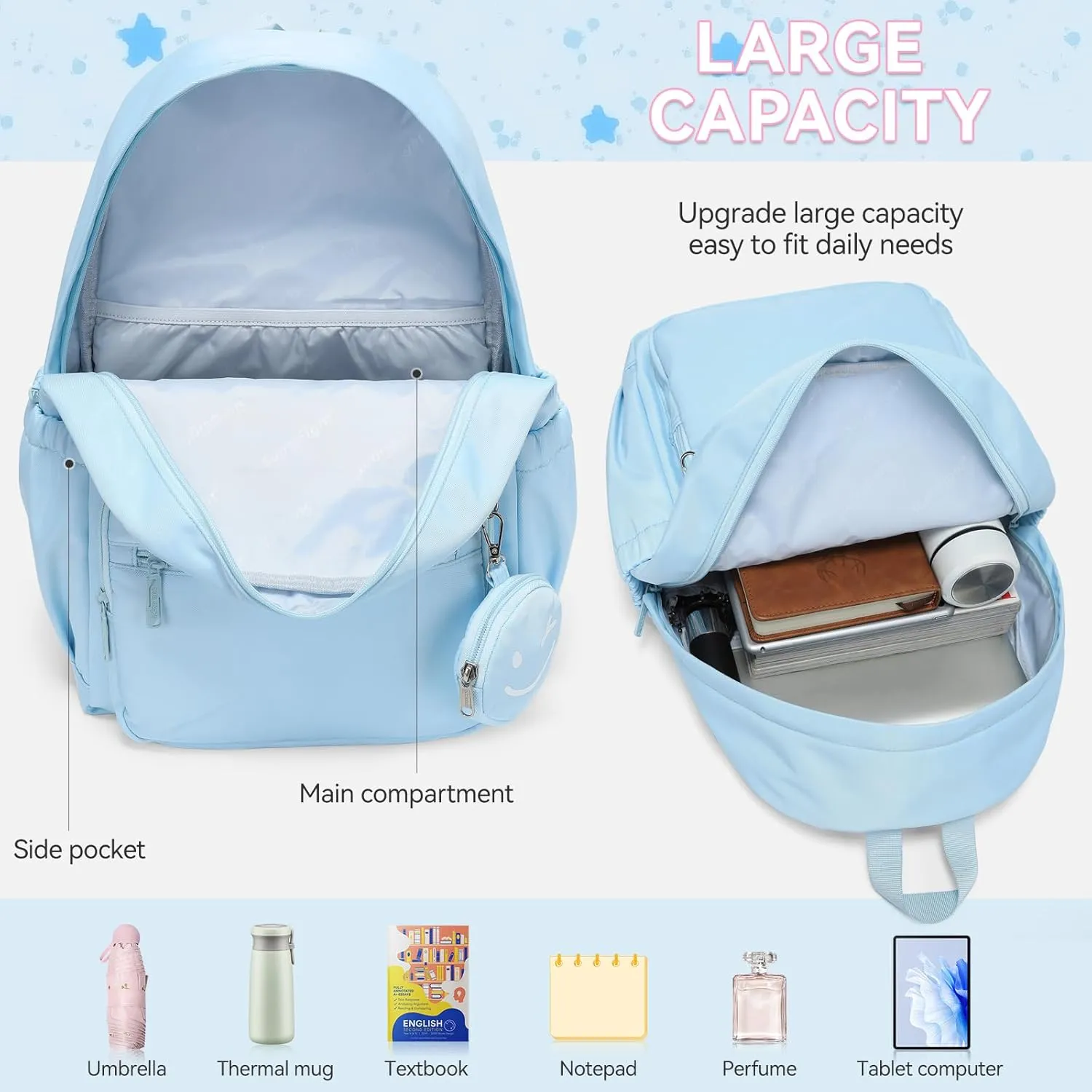 Caran·Y 30L Kids Backpack for Girls & Boys Ages 6-18-Lightweight School Backpack Multi-Pocket Design Adjustable Straps Durable Water-Resistant Blue Ideal for Elementary to High School Students