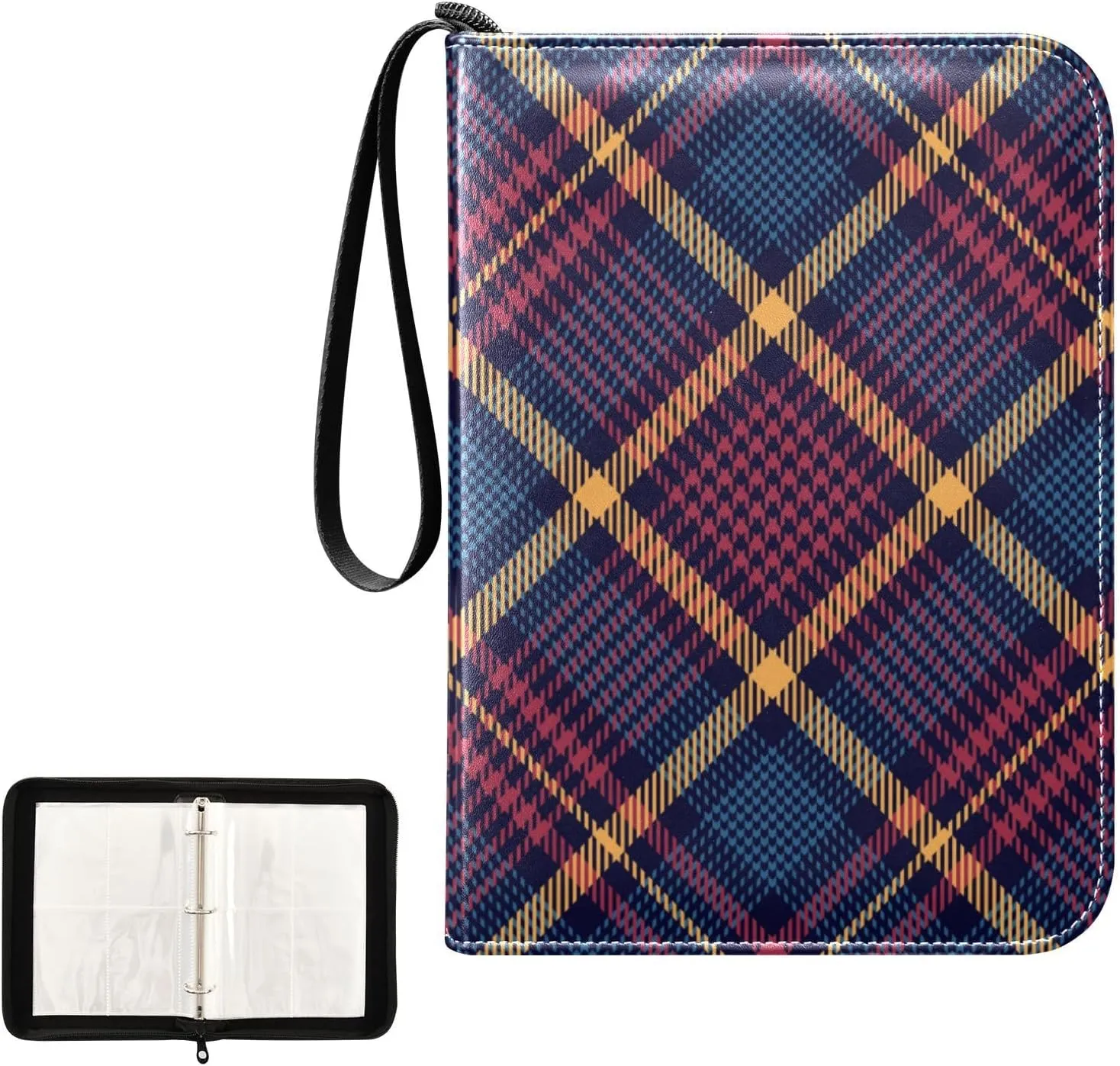 Card Binder 400 Pockets Trading Card Binder Holder with 50 Removable Sleeves,Card Binder Album with Zipper Portable Card Folder for Baseball Football Games Sports Cards,Colorful Tartan Plaid