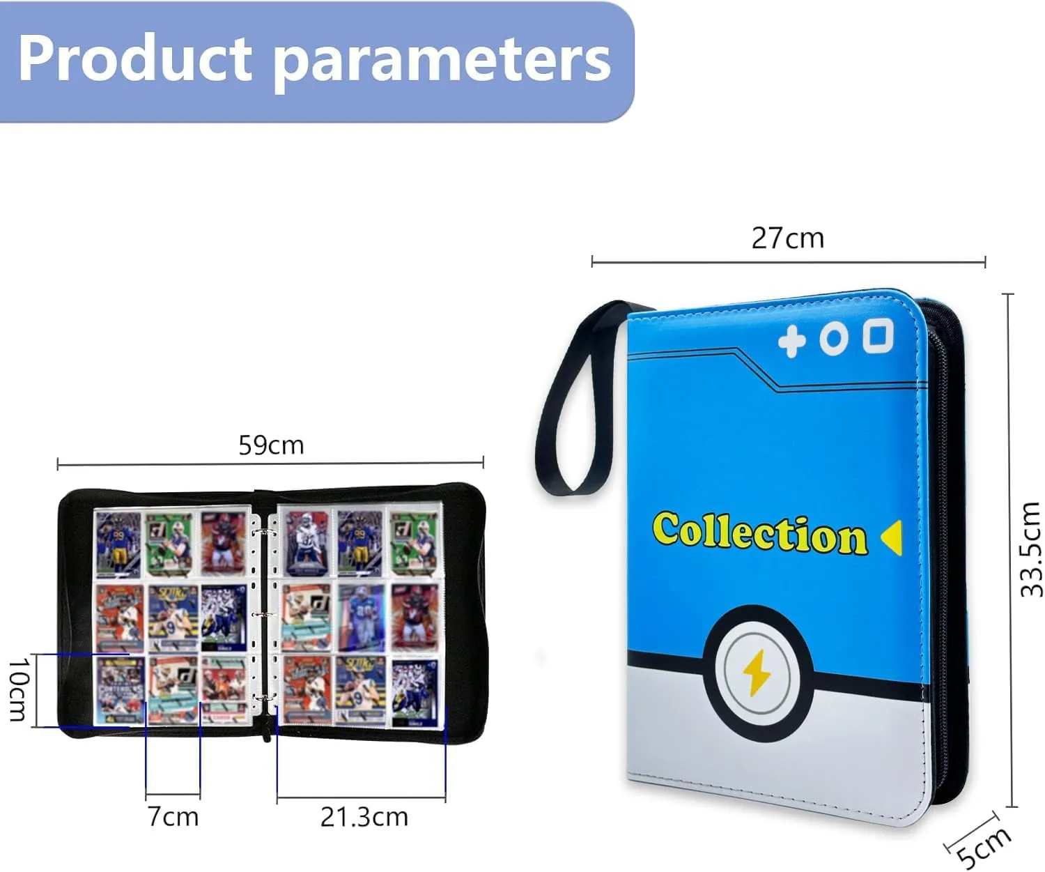 Card Binder Collection Trading Albums Fits 400/900 Cards with 50 Removable Sleeves, for MTG,TCG, Game Sport Cards Album Holder With Zipper Gifts for Boys and Girls (900, blue)