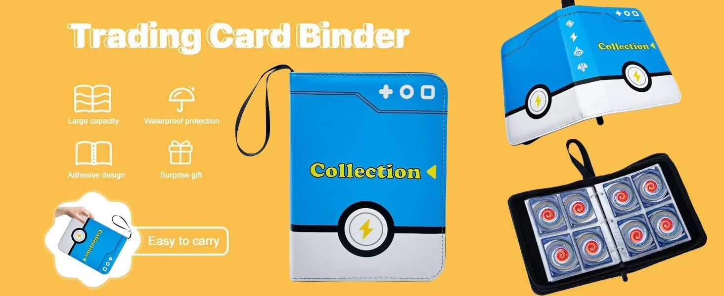 Card Binder Collection Trading Albums Fits 400/900 Cards with 50 Removable Sleeves, for MTG,TCG, Game Sport Cards Album Holder With Zipper Gifts for Boys and Girls (900, blue)
