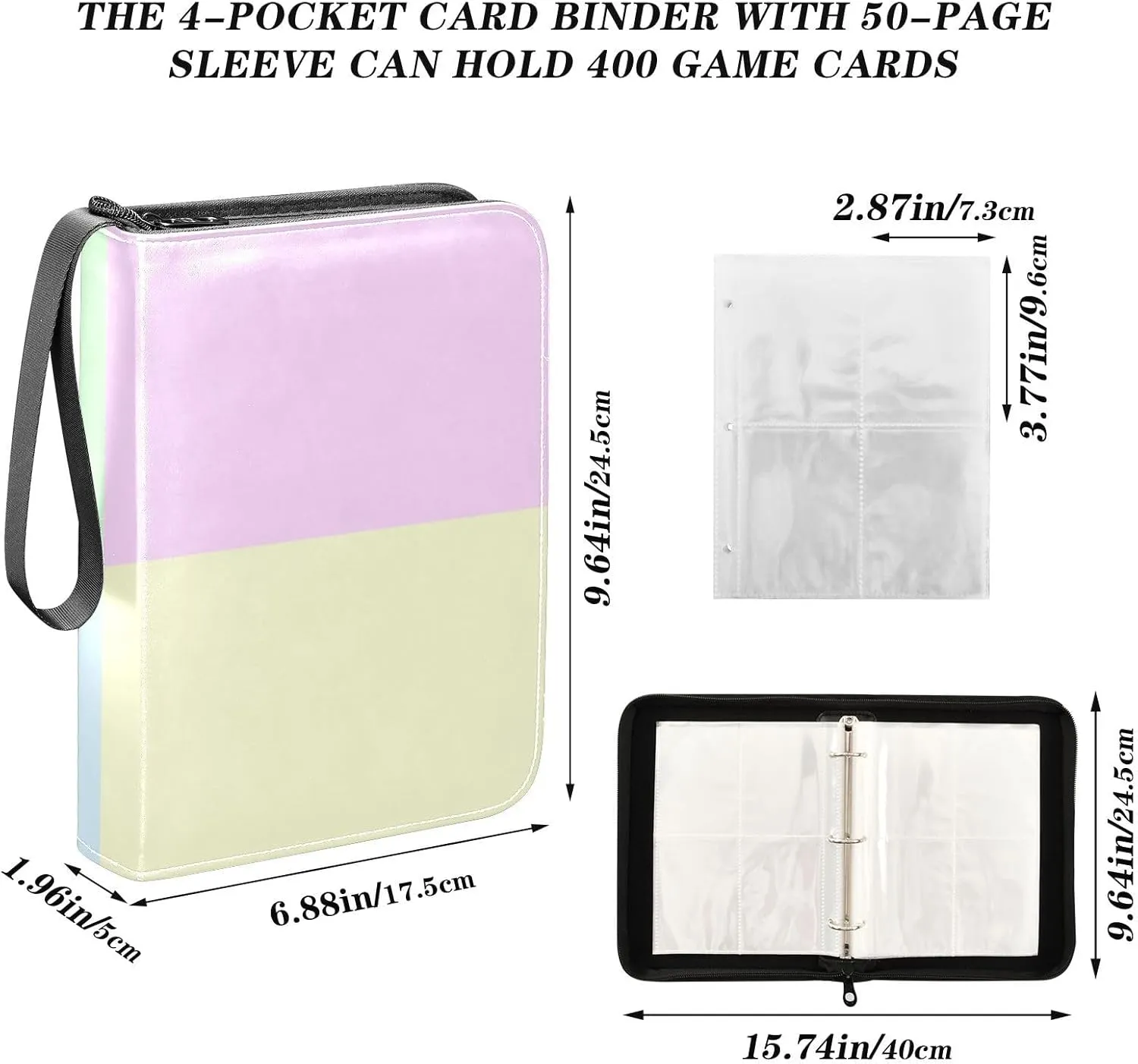 Card Binder Trading Card Binder PU Leather Card Collection Binder 4 Pocket Baseball Football Sports Card Holder Album Book Storage for 400 Cards Colorful