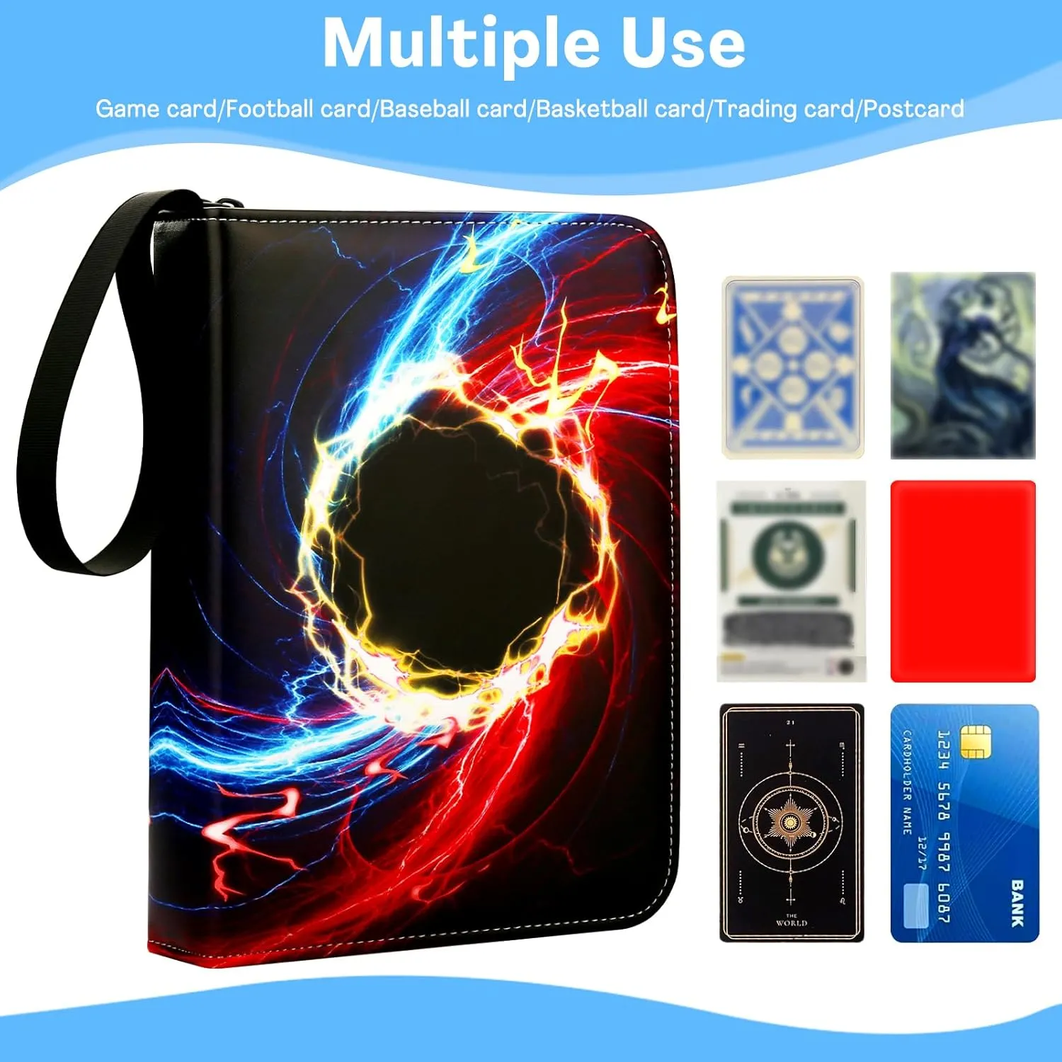 Card Binder with 9 Pockets, Trade Binder Fits 900 Cards with 50 Pages, Portable Collection Card Book, Game Sports Card with Photo Albums with Zipper for Gifts-Blue