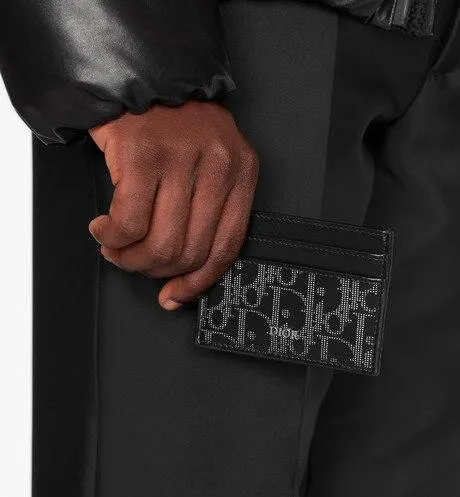Card Holder • Black Dior Oblique Galaxy Leather