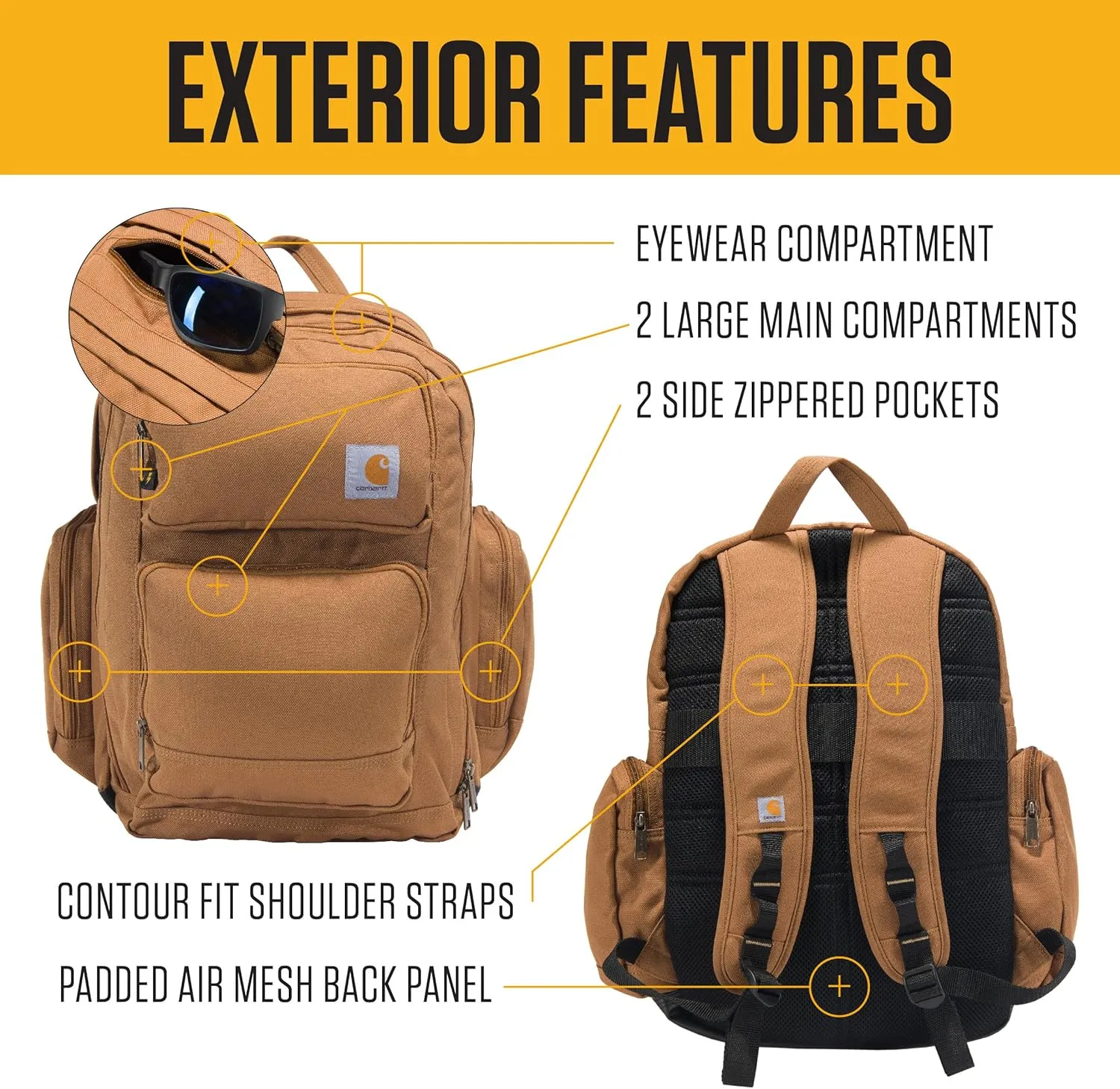 Carhartt 35L Backpack, Durable Pack with Laptop Sleeve and Duravax Abrasion Resistant Base, Everyday Triple Compartment (Black), One Size