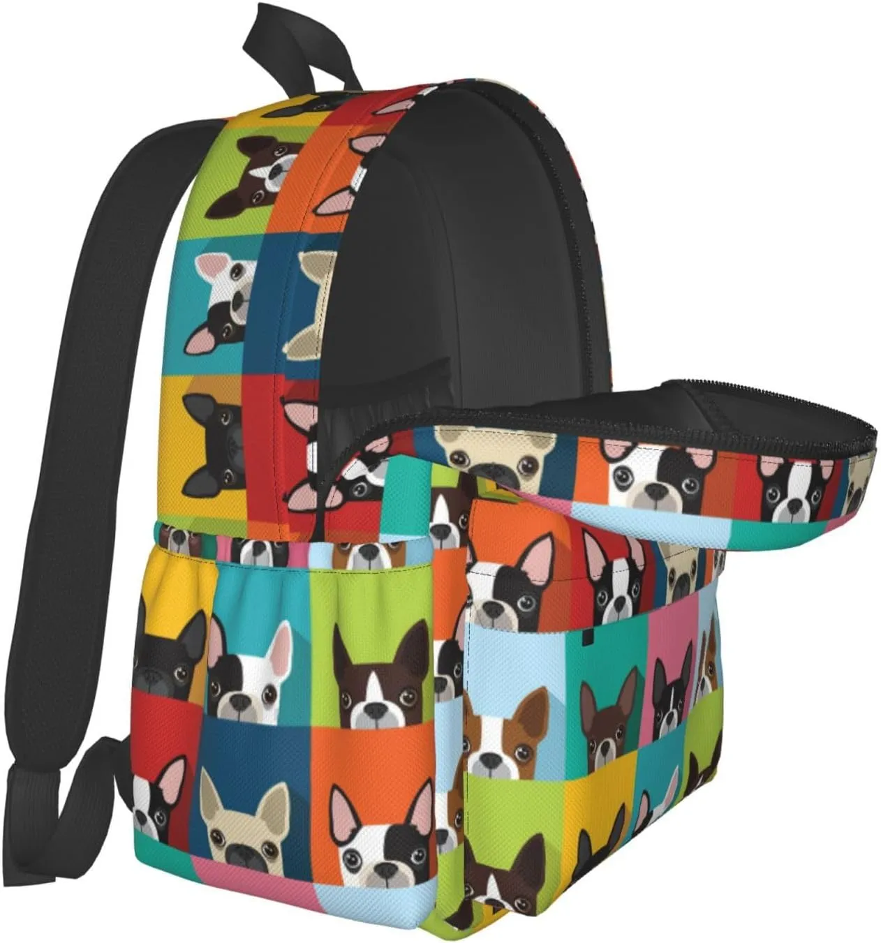 Cartoon Boston Terriers Bulldog Waterproof Backpack Adjustable Shoulder Straps Bag Large Capacity Casual Daypack Bookbag For Travel Work