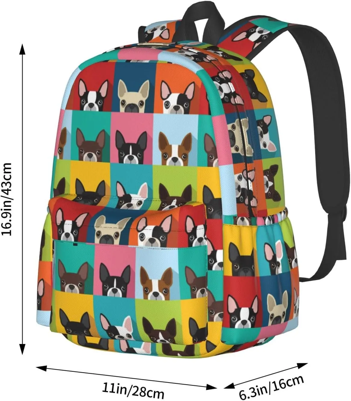 Cartoon Boston Terriers Bulldog Waterproof Backpack Adjustable Shoulder Straps Bag Large Capacity Casual Daypack Bookbag For Travel Work