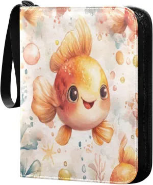 Cartoon Fish Card Binder 4-Pocket, 400 Pockets PU Waterproof Zippered Collector Card Album with 50 Removable Sleeves for Trading, Game Cards