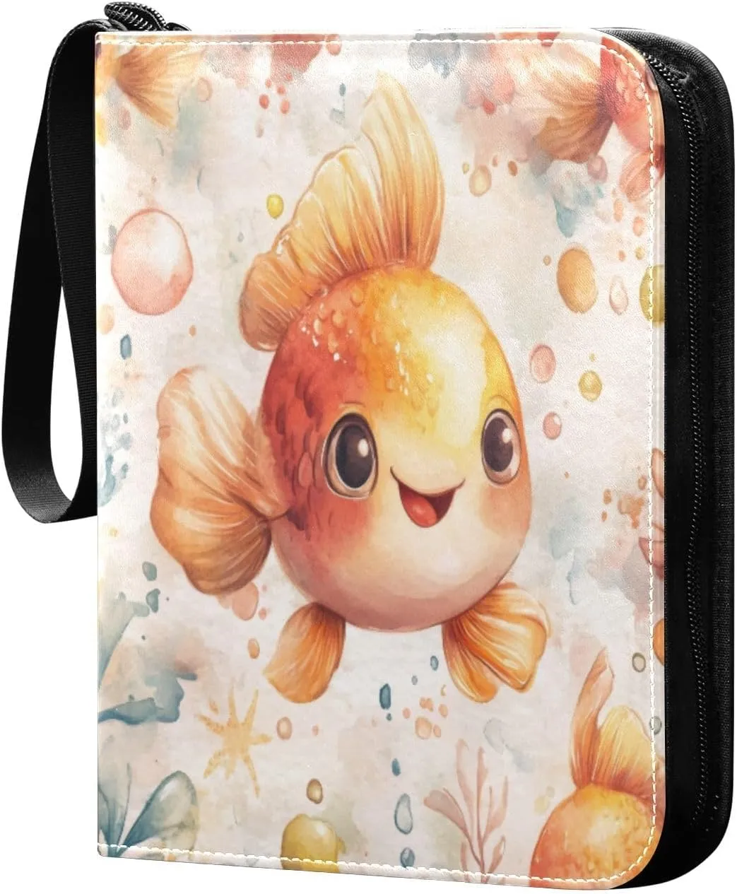Cartoon Fish Card Binder 4-Pocket, 400 Pockets PU Waterproof Zippered Collector Card Album with 50 Removable Sleeves for Trading, Game Cards