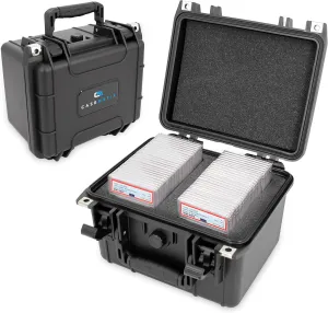 CASEMATIX Graded Card Case Fits 40 BGS PSA Slab Sleeves Graded Sports Trading Cards or 150 Top Loader Cards, IPX7 Waterproof Graded Sports Card Case and Trading Card Box With Dividers