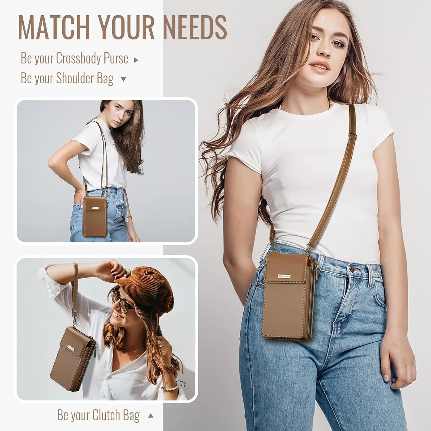 CaseMe Small Crossbody Cell Phone Bag for Women, RFID Blocking Shoulder Handbag Strap Wallet Purse with Card Slots