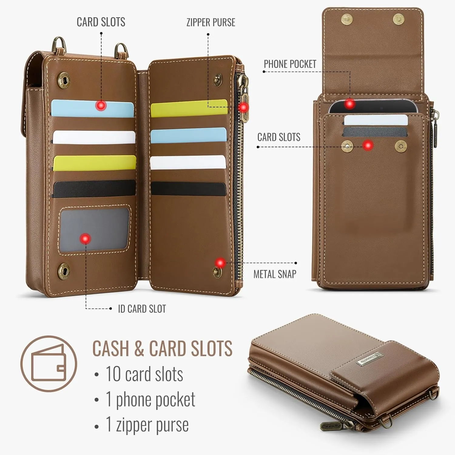 CaseMe Small Crossbody Cell Phone Bag for Women, RFID Blocking Shoulder Handbag Strap Wallet Purse with Card Slots
