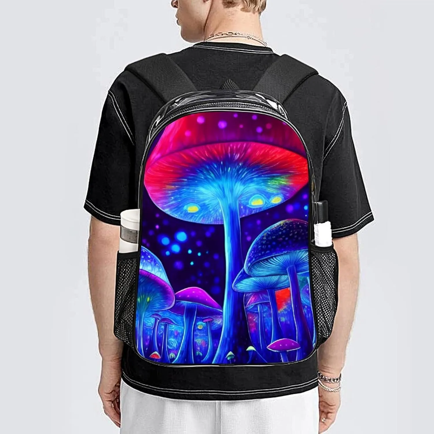 Casual Daypack Multipurpose Anti-Theft Large Capacity Carry On Bag - Magic Mushrooms Fairytale Mushrooms Scenery Psychedelic Art Casual Daypack Climbing Shoulder Transparent Bag