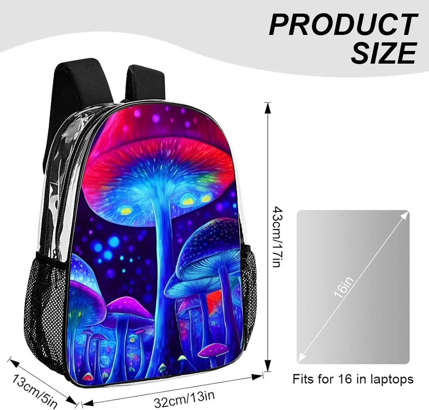 Casual Daypack Multipurpose Anti-Theft Large Capacity Carry On Bag - Magic Mushrooms Fairytale Mushrooms Scenery Psychedelic Art Casual Daypack Climbing Shoulder Transparent Bag